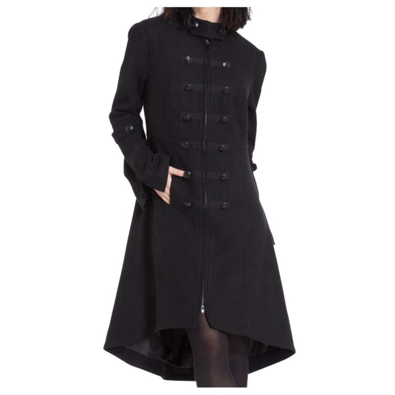 Women Military Style Coat Gothic Buttons Design Zipper Front Jacket Coat 